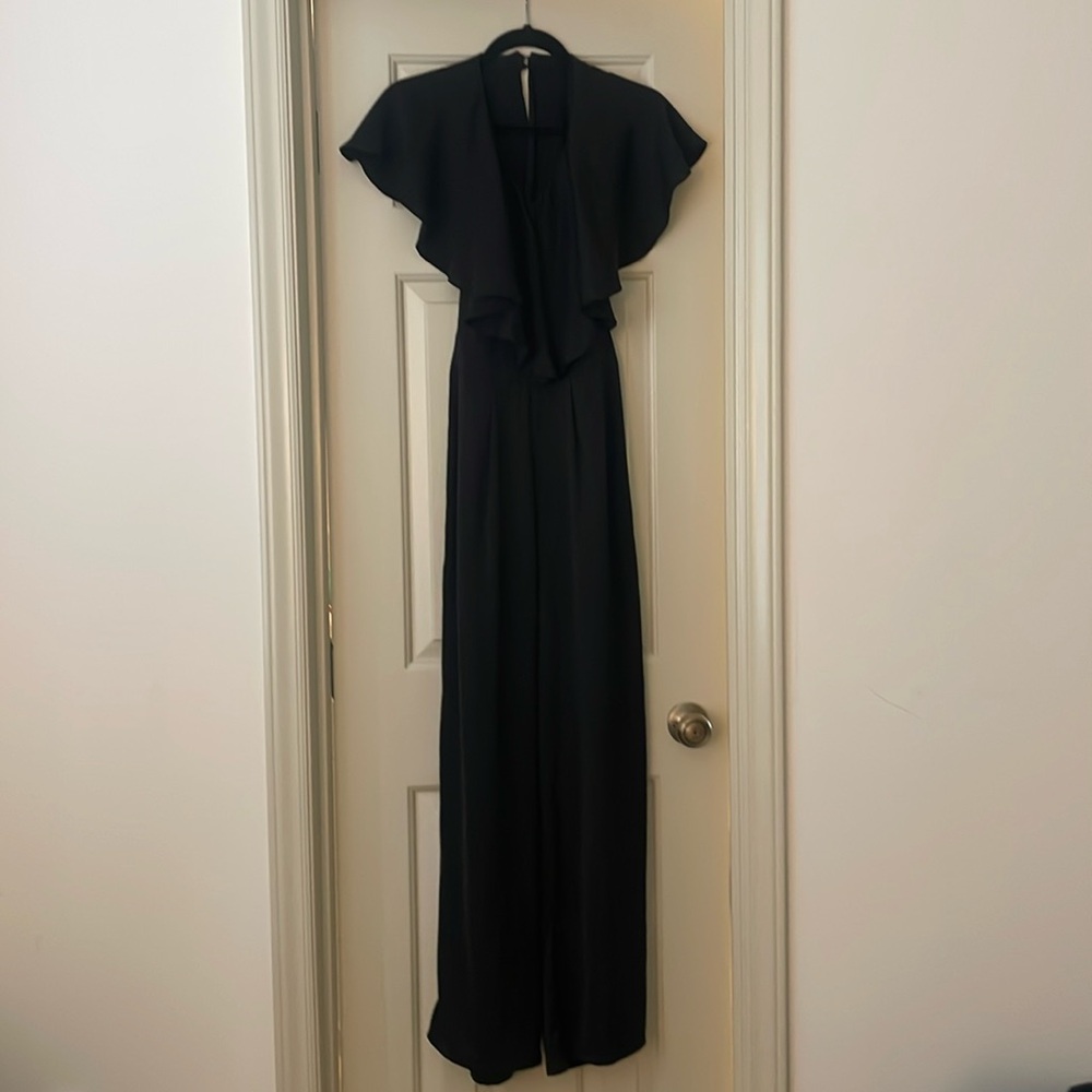 Ark & Co. Black Ruffle Backless Back Jumpsuit